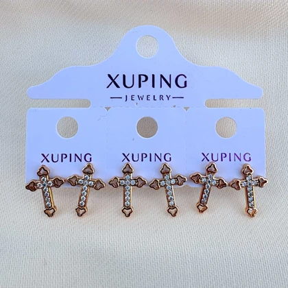 گوشواره صلیب نگین‌دار طلایی ژوپینگ