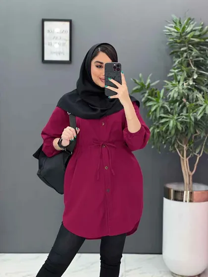 مانتو لینن کمرگت آستین کش