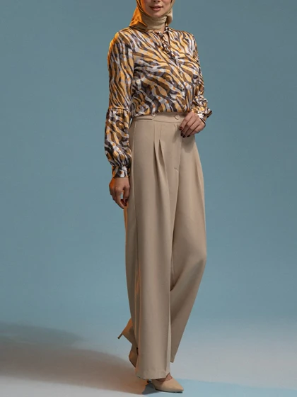 شلوار زنانه کرپ پیلی دار از بالا گشاد 10111