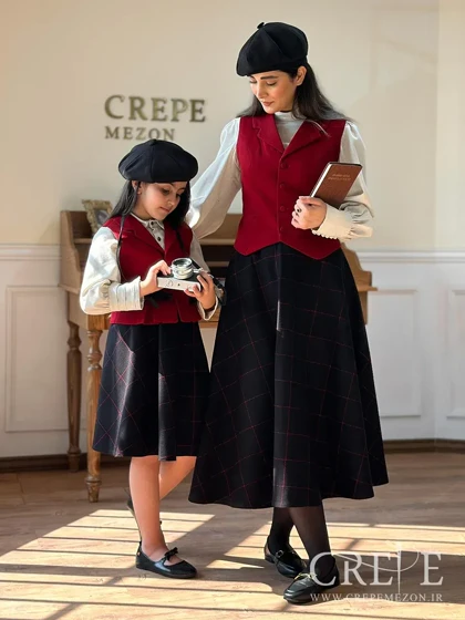 ست سه تیکه بلوز دامن جلیقه مدل پاییز