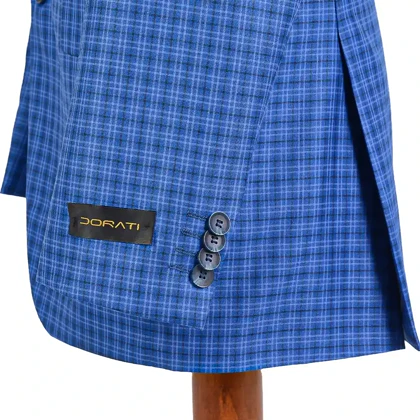 کت تک دو دکمه مردانه چهارخونه آبی