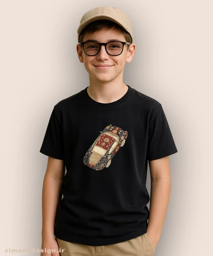 تیشرت بچگانه طرح ماشین تلفیق با فرش ایرانی