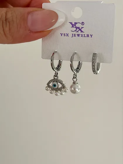 گوشواره YSX پکی 3 تایی طرح چشم و مروارید