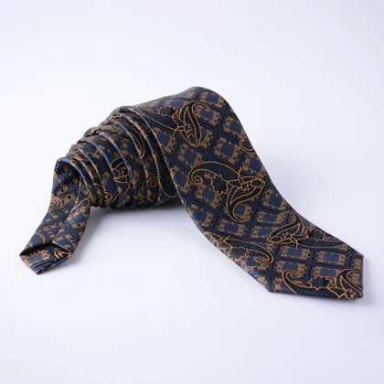 ست کراوات و پوشت جیبی ترمه سورمه ای و زرد 1267