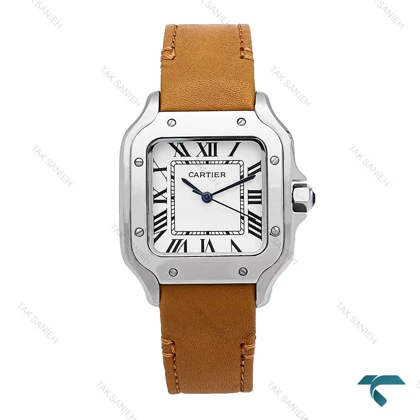 ساعت کارتیر Santos De Cartier زنانه بند چرمی عسلی Cartier-6305-G