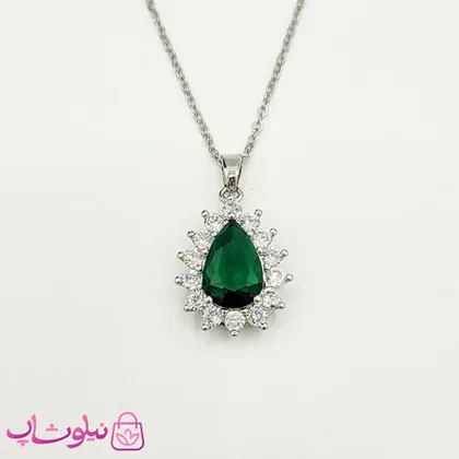 گردنبند دخترانه استیل نگین‌دار با سنگ سبز