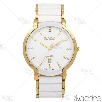 ساعت رادو مردانه سرامیکی سفید طلایی ایندکس نگین‌دار 106341