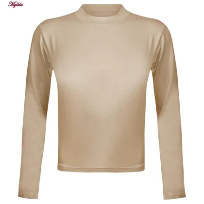 کراپ تیشرت آستین بلند زنانه مدل پشت بندی رنگ کرم کد 5228-609P