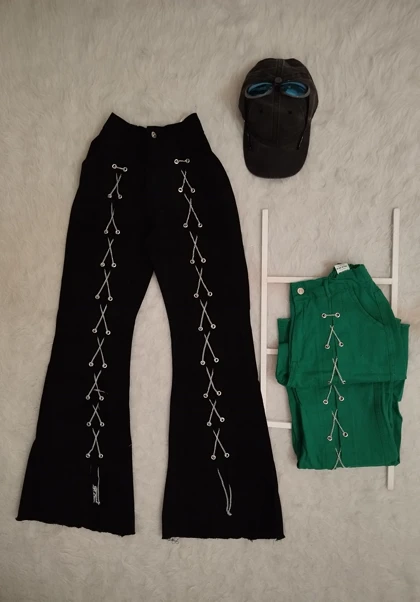 شلوار کتان بوتکات جلو زنجیری زنانه کد 4030106