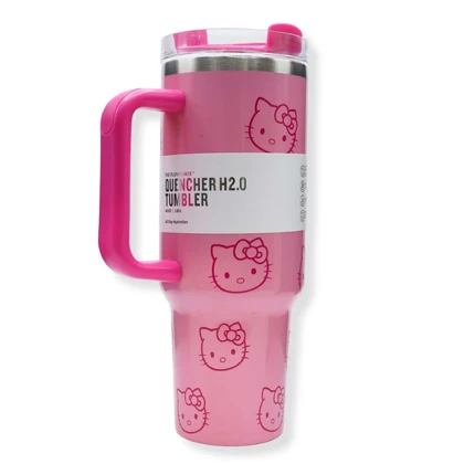 ماگ استنلی مدل Quencher Tumbler H2.0 کد 40oz گنجایش 1.18 لیتر طرح کیتی رنگ صورتی