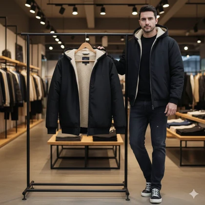 کاپشن مردانه مشکی داخل تمام خز مدل adidas-مشکی ویژه