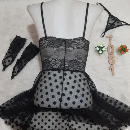 لباس خواب توری کاپ‌دار Anahel کد 7081