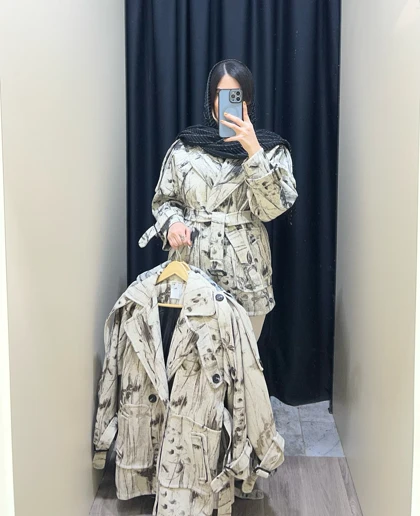 پالتو فوتر زنانه طرح آبرنگی قد 72 آستردار