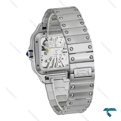 ساعت کارتیه Santos De Cartier مردانه نقره ای اسکلتون سبز Cartier-7427-G