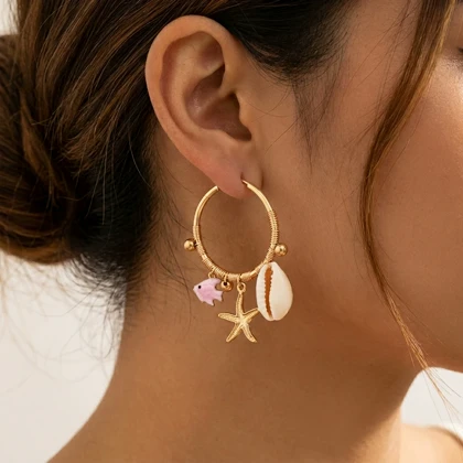 گوشواره حلقه‌ای مدل ماهی دریایی
