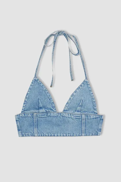 بلوز جین Afra x DeFacto Halter Crop C5862AX24SP