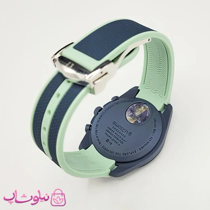 ساعت امگا سواچ moonswatch با بند رابر زنانه مردانه رنگ سرمه ای سبز کیفیت مستر کد 3750