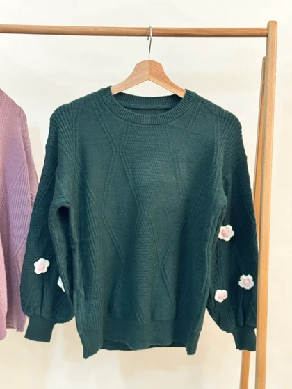 بافت آستین پفی گل سفید