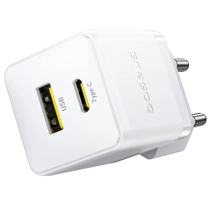 شارژر دیواری 20 وات فست شارژ Type-C و USB بیسوس با کابل دو سر تایپ سی CCZC20UE