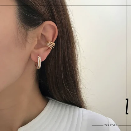 گوشواره حلقه‌ای سه لاینی نگین و پیچ