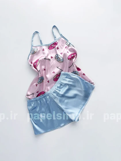 ست لباس خواب تاپ و شورتک ساتن طرح دونات