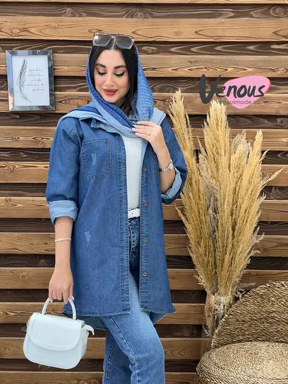 مانتو جین دوجیب چاک‌دار