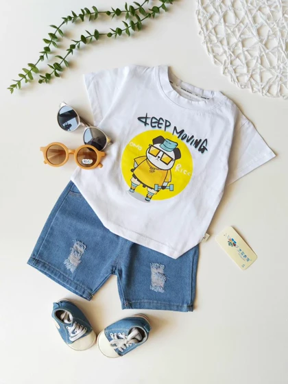 ست تیشرت پاندا و شلوارک جین