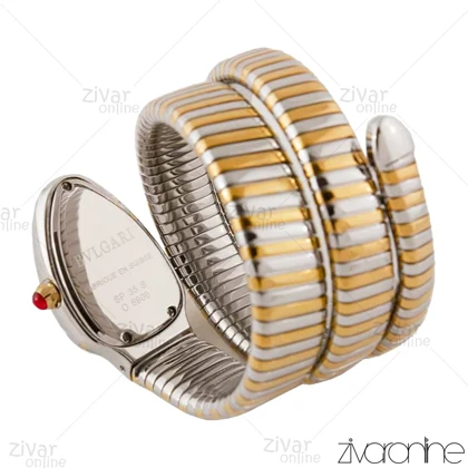 ساعت بولگاری زنانه مدل ماری دورنگ طلایی صفحه دور نگین 103978