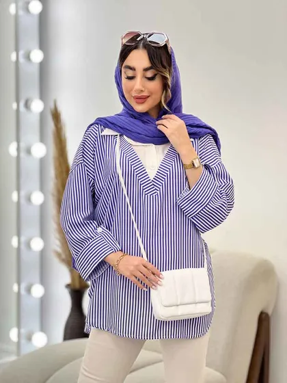 شومیز راه راه ترکیبی جلو بسته