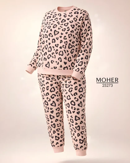 ست لباس راحتی زنانه سایز بزرگ طرح پلنگی قلبی