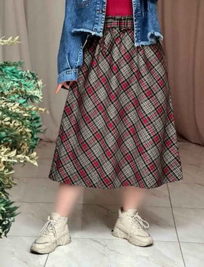 دامن چهارخونه پشمی قد 75 کد 50129