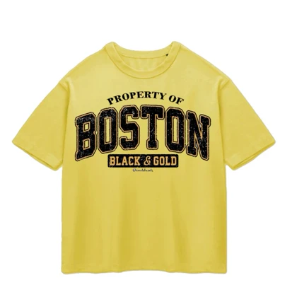 تیشرت باکسی پپا طرح Boston رنگ خردلی