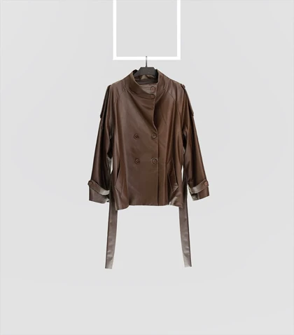 بارانی کوتاه چرم 1305 Pinki در دو رنگ