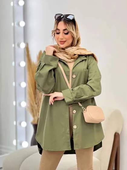 مانتو دو جیب دکمه چوبی