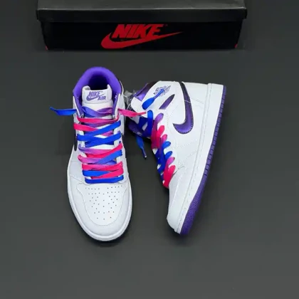 کفش نایک ایر جردن وان ساق‌دار سفید بنفش خاص Nike Air Jordan 1 High White Purple