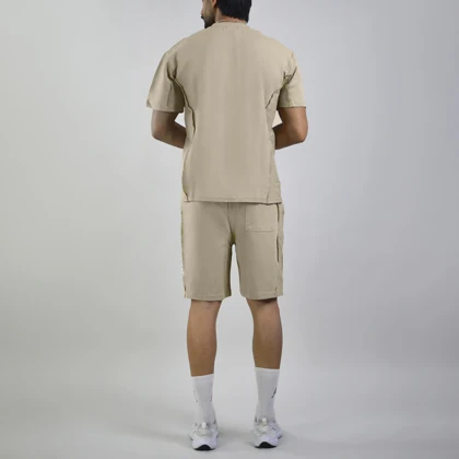 ست تیشرت و شلوارک اسپرت دنیم ور مدل HZ-202 کرم