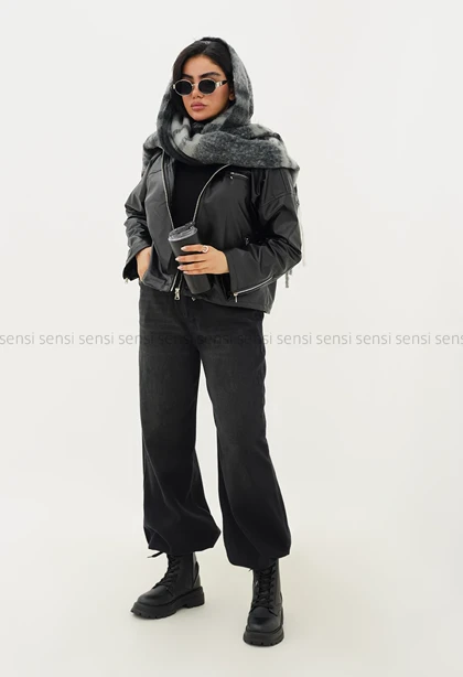 کراپ کت جلو زیپ چرم کد1004881