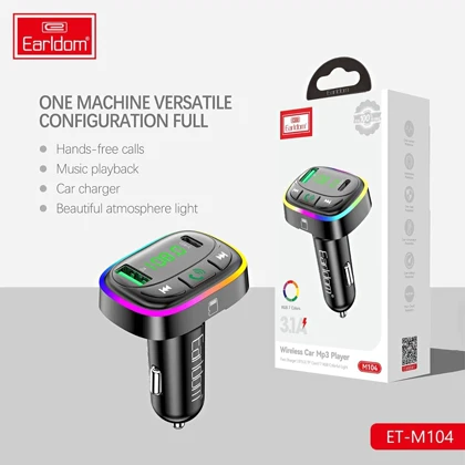 شارژر فندکی تایپ سی و یو اس بی و گیرنده بلوتوثی ارلدام M104
