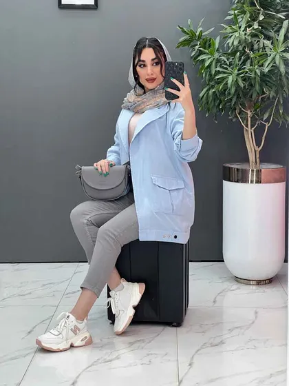 مانتو لینن آستین پاگن دو جیب