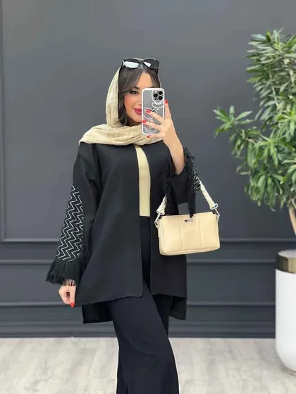 مانتو لینن آستین طرح دار ریش دار