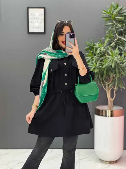 مانتو لینن کمرگت پیراهنی
