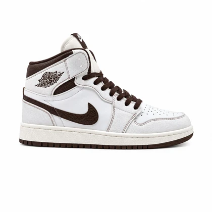 کفش و کتانی مردانه ساق‌دار مدل NIKE JORDAN 1 رنگ سفید قهوه ایی کد 2446