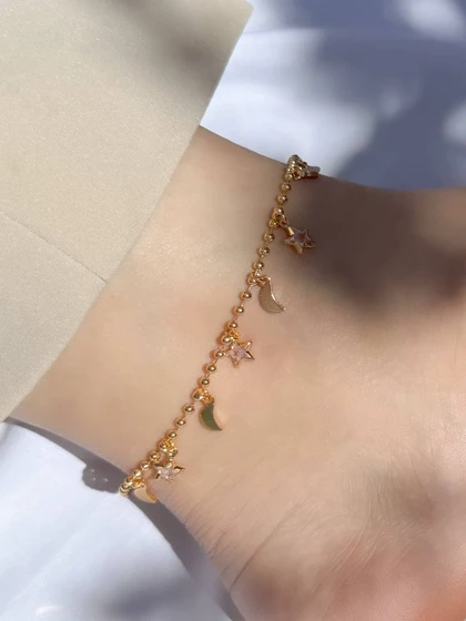 پابند زنانه ماه و ستاره نگین‌دار