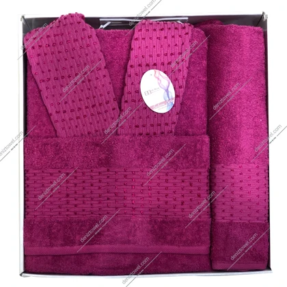 حوله ست یک نفره 6 تیکه طرح هارمونی سرخابی