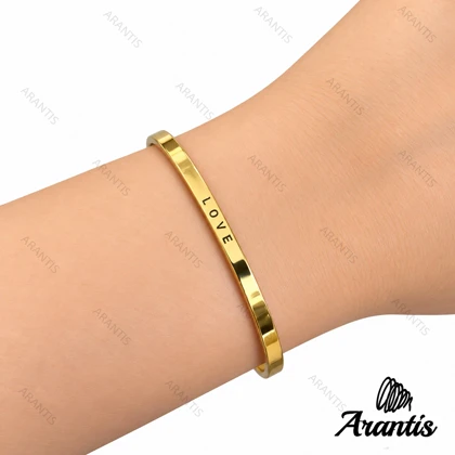 دستبند طلایی استیل love مدل u-10831