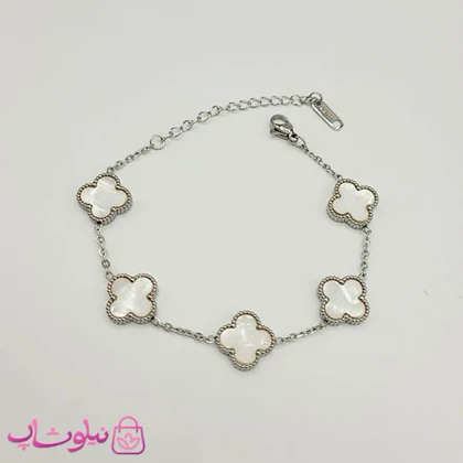 دستبند دخترانه مدل ونکلیف سفید نقره ای کد 1398