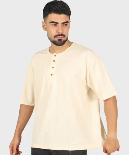 تیشرت نیم دکمه مردانه یقه گرد و لش 1769