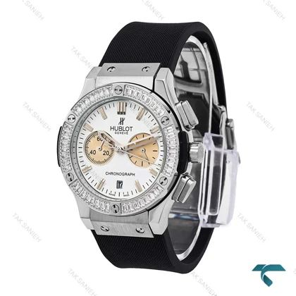ساعت هابلوت زنانه سه موتوره سیلور صفحه سفید دورنگین Hublot-6191-L