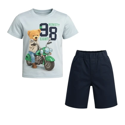 ست تیشرت آستین کوتاه و شلوارک راحتی پسرانه مدل PJ1033