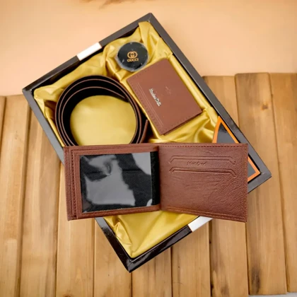 ست چهار تکه کیف پول کمربند و جاکارتی مردانه چرمی massimo dutti-2